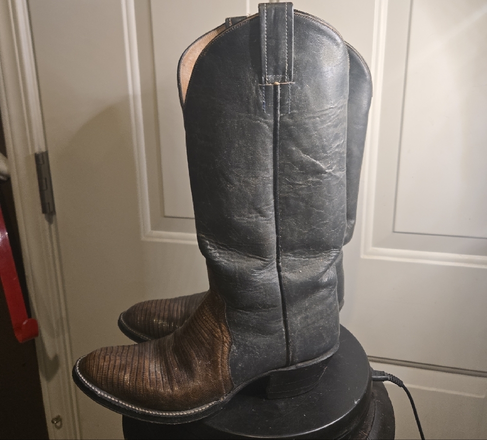 FD Men's Black and Brown Leather And Lizard Cowboy Boots 8 1/2 D - Picture 4 of 12